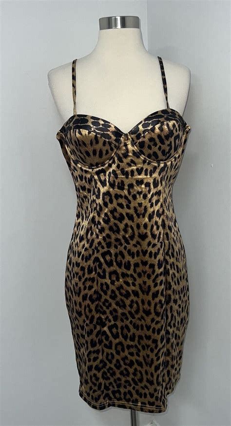 Leopard Print Satin Slip Corset Dress Womens Size S S… Gem