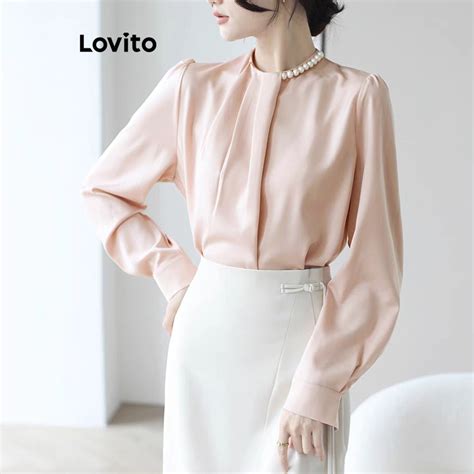 Lovito Women Elegant Plain Asymmetrical Pearls Blouse LNE29206 Shopee