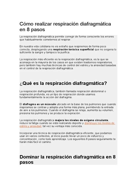 Respiración Diafragmática en 8 Pasos | PDF