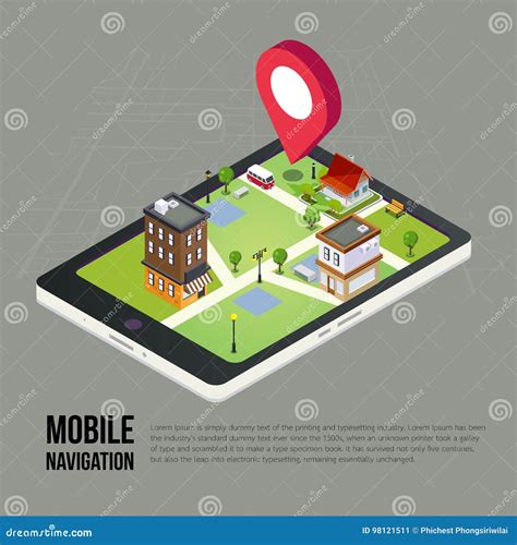 Flat 3d Isometric Mobile Gps Navigation Maps Stock Illustration