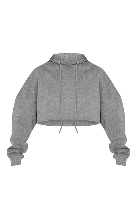 Grey Drop Shoulder Oversized Crop Hoodie Prettylittlething Usa