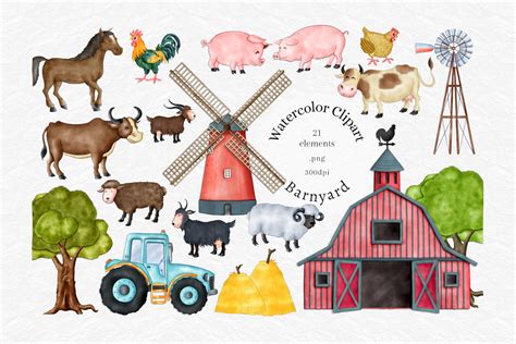 Farm Animals Clipartwatercolor Country Outdoor Clipartbarn - Etsy