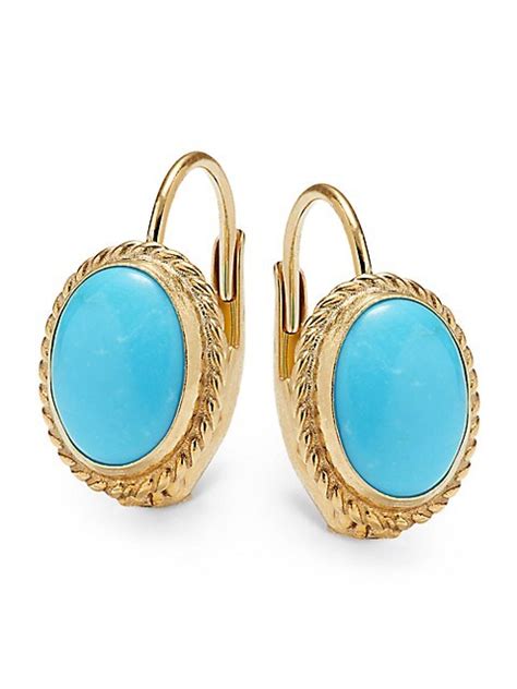 Saks Fifth Avenue 14k Yellow Gold And Turquoise Earrings On Sale Saks