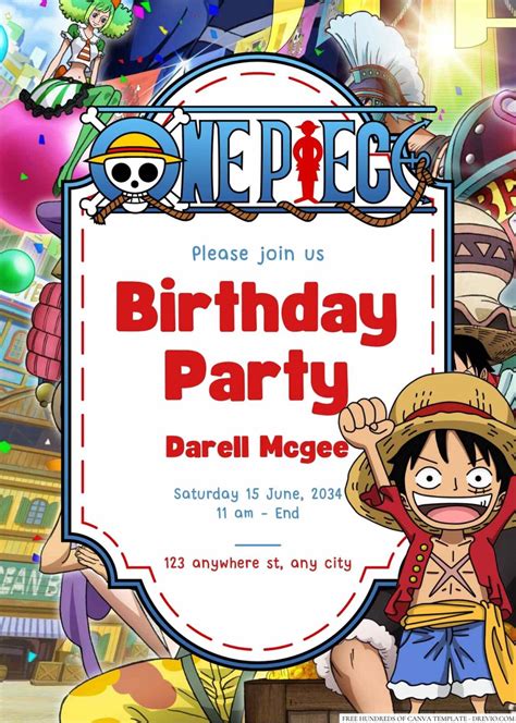 14 One Piece Canva Birthday Invitation Templates