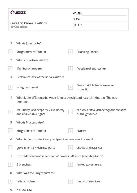 50 Civics Worksheets For 6th Grade On Quizizz Free Printable