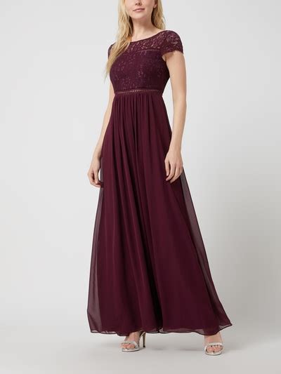 Jake S Cocktail Abendkleid Aus Floraler Spitze Und Chiffon Bordeaux