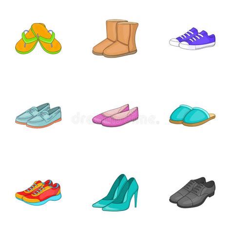 Iconos Fijados Estilo De Los Zapatos De La Historieta Ilustración del