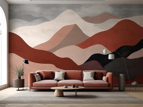 Premium AI Image | A living room with a wall mural that says mountains ...