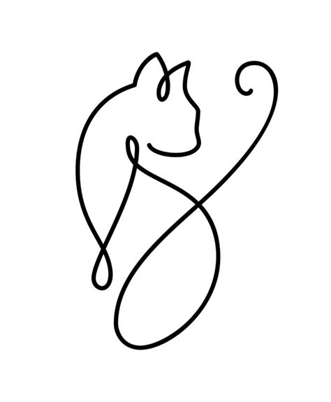 Cute one line vector cat with heart logo. Minimalist cat in abstract ...