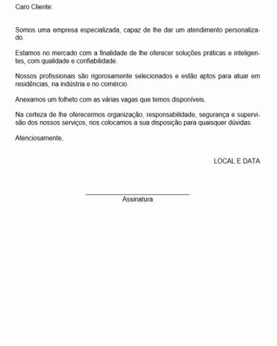 Referência de Carta Proposta de Empresa de Recrutamento e Publicidade