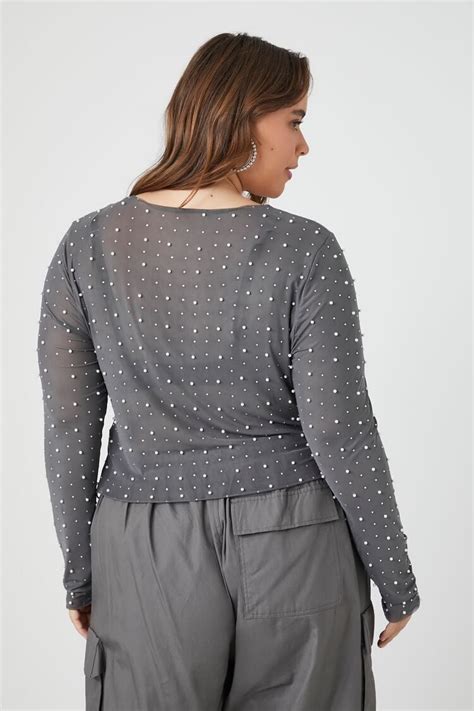 Plus Size Embellished Mesh Top Forever21us