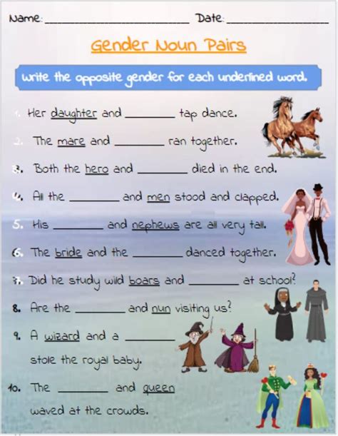 Gender Noun Pairs Worksheet Gender Identity Therapy Worksheets Gender