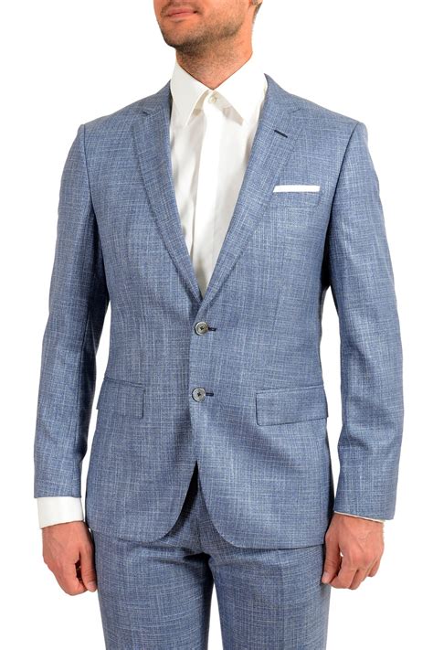 Hugo Boss Mens Hutson5gander3 Slim Fit Light Blue Wool Two Button Suit