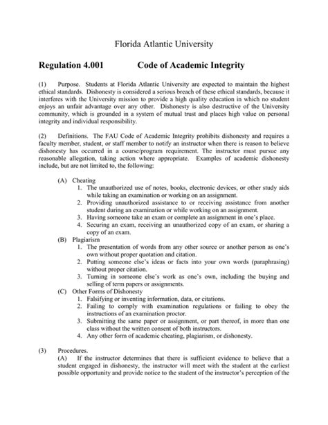 Fau Code Of Academic Integrity