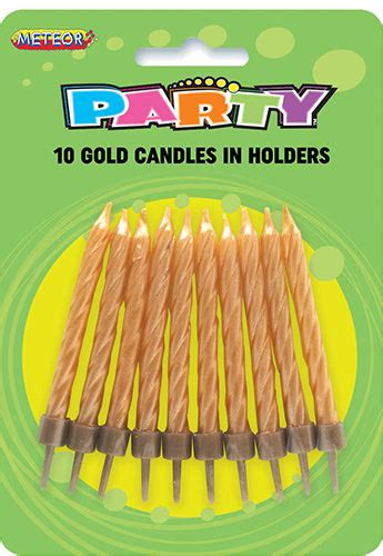 Candles Gold 10 Pack With Holder — Red Fox Party Supplies