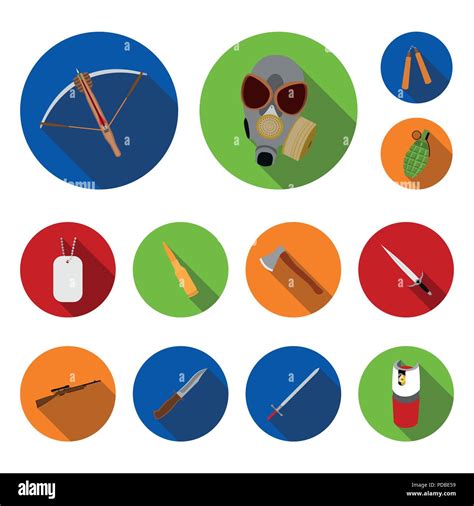 Types Of Weapons Flat Icons In Set Collection For Design Firearms And