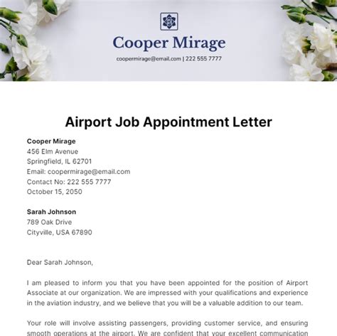 Free Airport Job Appointment Letter Template Edit Online And Download