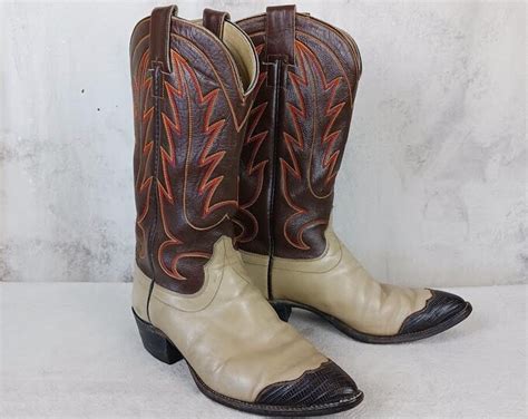 Vintage Hyer Leather Cowboy Boots With Lizard Usa Made Mens Size 10 Etsy