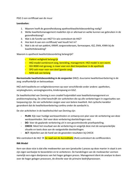 Pgo 2 Een Certificaat Aan De Muur Hkz Model Is Een Norm Iso 9000