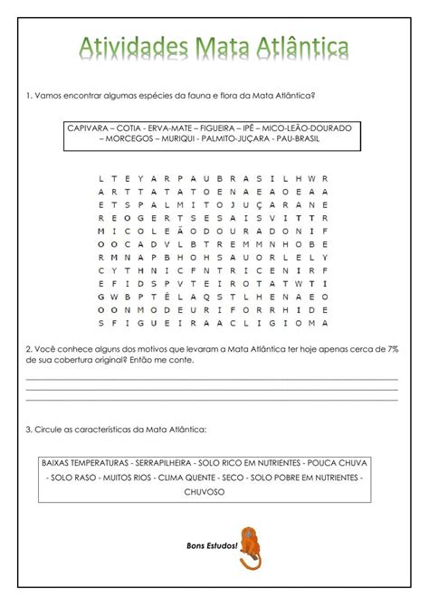 Mata Atlântica worksheet Online workouts Workbook Teachers