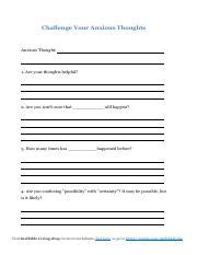 Anticipatory Anxiety Worksheets Pdf Challenge Your Anxious Thoughts