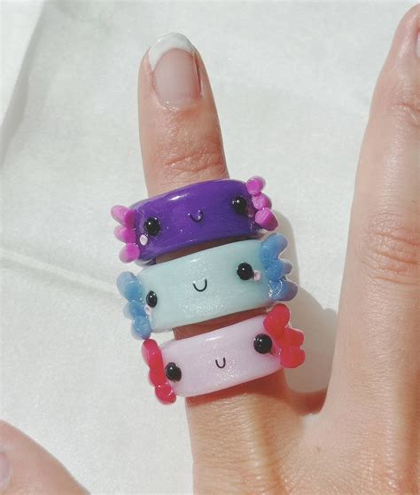 Handmade Polymer Clay Axolotl Ring Chunky Pink Purple Or Etsy