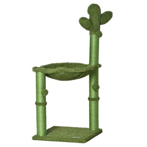 PawHut Arbre à chat griffoir forme cactus en sisal naturel hamac pompon