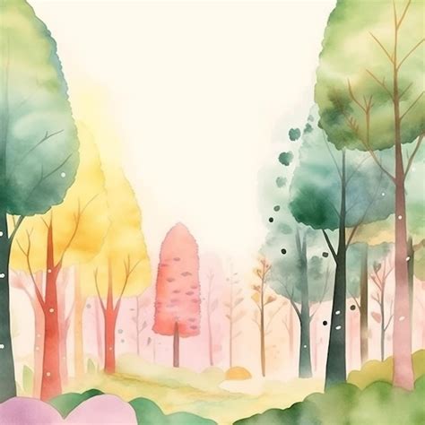 Uma Pintura Em Aquarela De Uma Floresta Uma Rvore Rosa E Uma