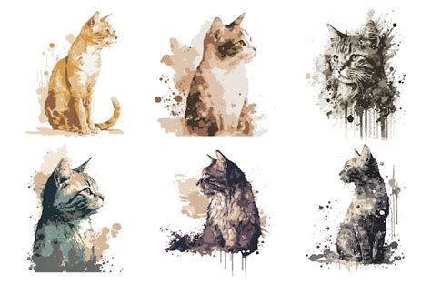 Aquarell Katzen Vektor Illustration T Shirt Druck Premium Vektor