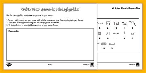 Write Your Name In Hieroglyphics Activity Sheet Twinkl