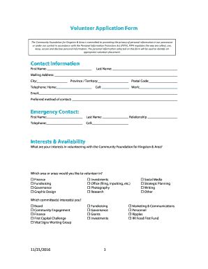 Fillable Online Volunteer Application Form Community Foundation For