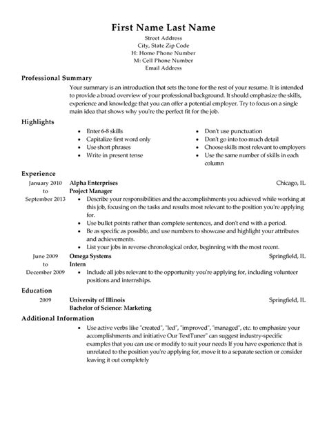 Free Professional Resume Templates Livecareer