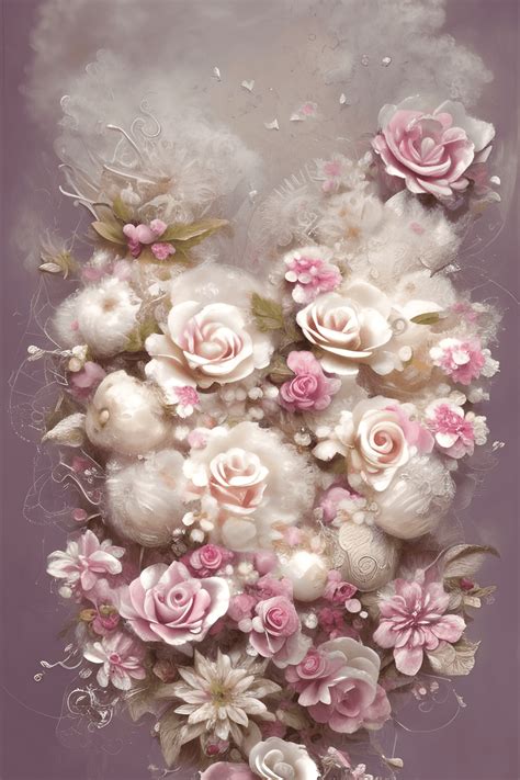 Shabby Chic Cream Ivory And Shabby Chic Pink Flowers Leaves Graphic · Creative Fabrica