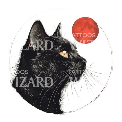 Black Cat and Red Moon Tattoo Design – Tattoos Wizard Designs