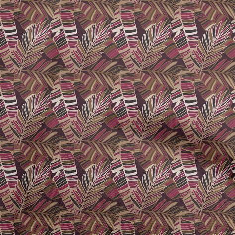 Oneoone Silk Tabby Maroon Fabric Leaves Sewing Material Print Fabric By