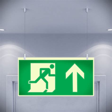 Photoluminescent Fire Exit Sign Ceiling Suspended BS ISO 7010 Signbox