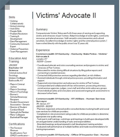 Victims Advocate Ii Resume Example