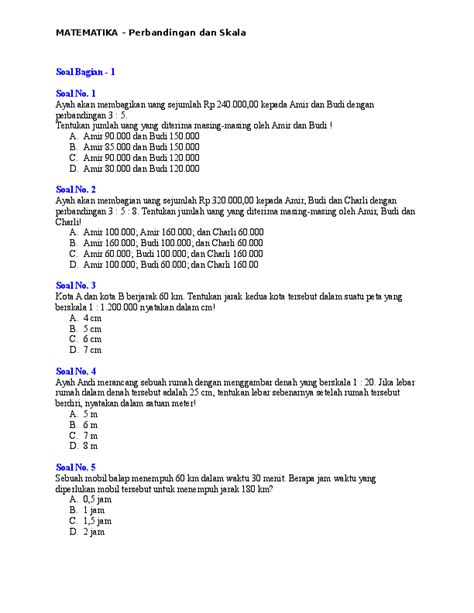 Contoh Soal Soal Matematika Kelas 5 Denah Dan Skala