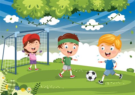 Niños jugando al fútbol con gol 1128662 Vector en Vecteezy