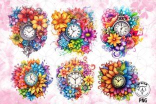 Rainbow Flower Clock Sublimation Clipart Graphic By Mfreem Creative