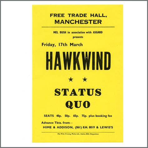 B40450 Hawkwind 1972 Free Trade Hall Handbill Flyer UK Tracks