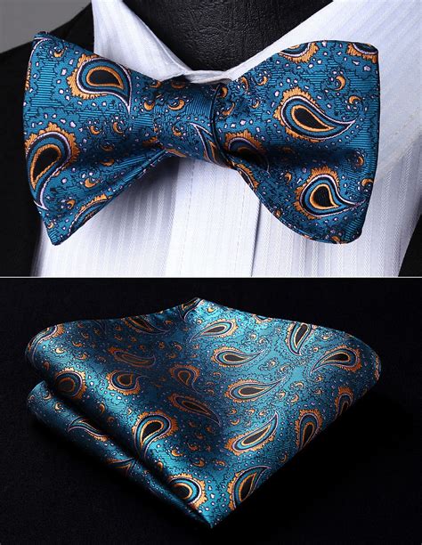 Bp712bs Aqua Orange Paisley Bowtie Men Silk Self Bow Tie Handkerchief Set Party Pocket Square