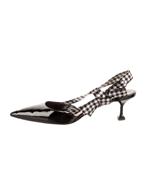 Miu Miu Patent Leather Plaid Print Slingback Pumps Black Pumps Shoes Miu181796 The Realreal