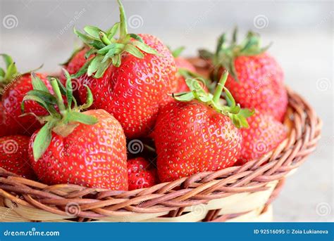 Fresh Red Strawberries Sweet Juicy Strawberries In A Wicker Basket