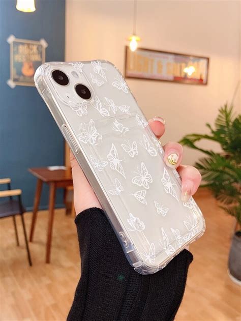 Butterfly Print Clear Phone Case With Card Slot Compatible With IPhone