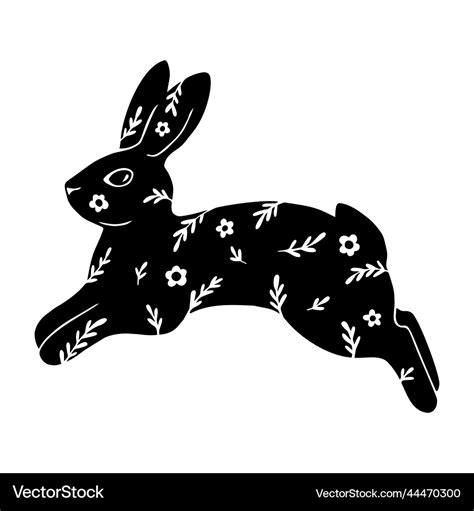 Floral silhouette of a jumping rabbit graphic Vector Image