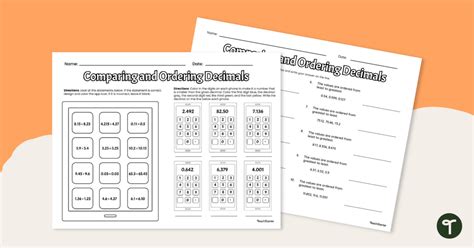 Comparing And Ordering Decimals Worksheet Teach Starter