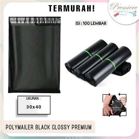 Jual PLASTIK PACKING POLYMAILER BLACK GLOSSY LEM 30x40 ISI 100 LEMBAR