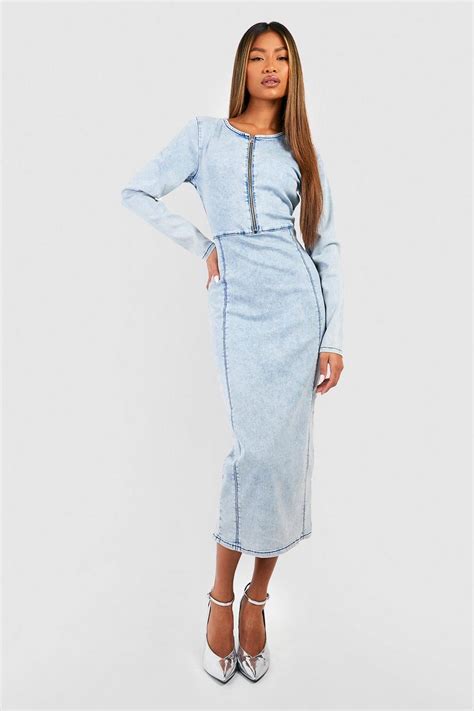 Stretch Denim Midi Dress Boohoo Usa