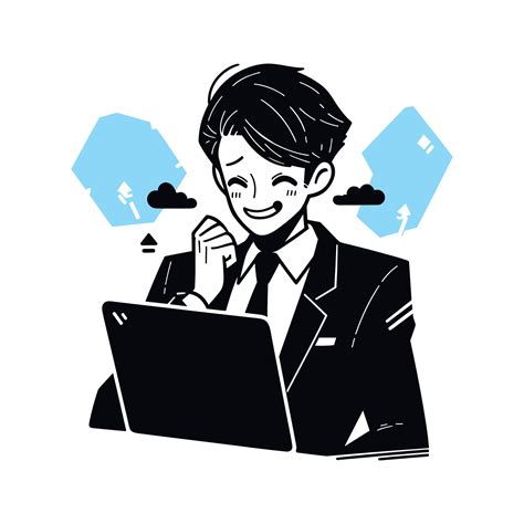 Businessman Working with Computer, Man Character in Flat Style ...